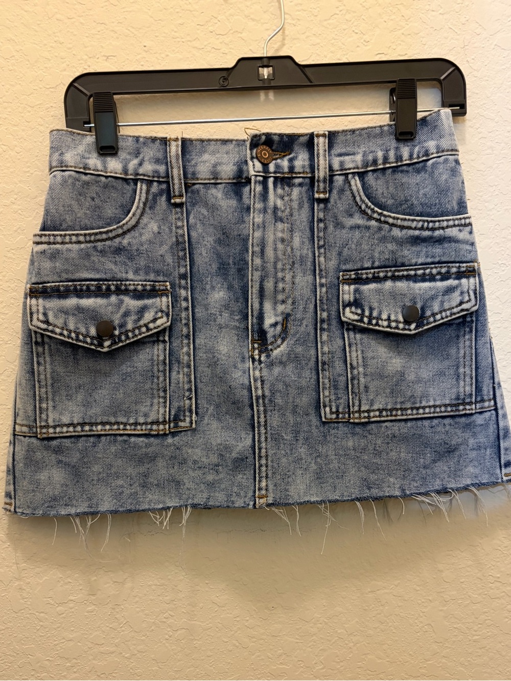 Sincerely Jules Light Blue Acid Wash Denim Mini Skirt with Flap Pockets